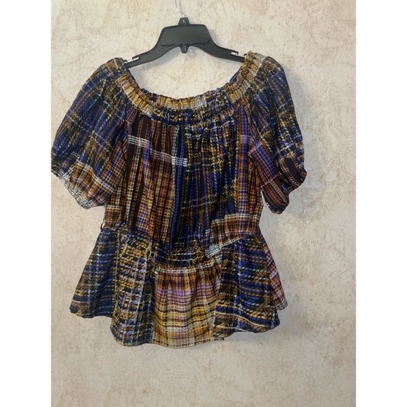 Cato Plaid Off-Shoulder/On the Shoulder Peplum Top - Picture 3 of 4